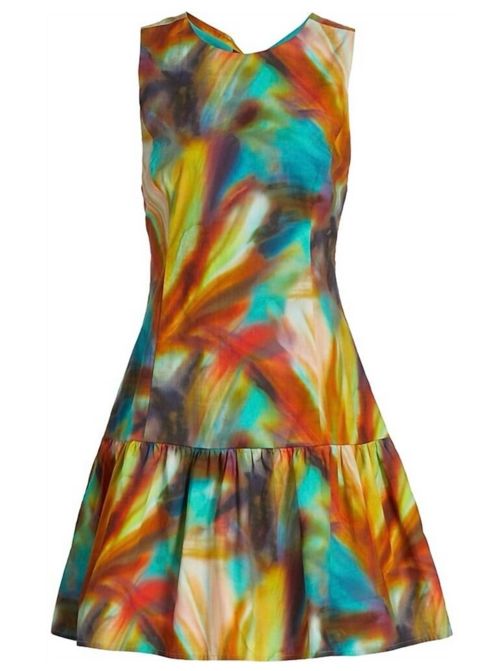 Marie Oliver Multicolor Abstract Print Sleeveless Dress (Teal, Orange, Yellow)